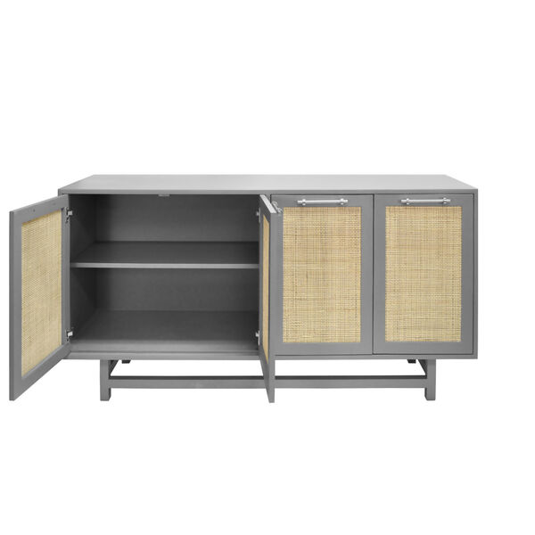 Matte Grey Lacquer and Polished Nickel Four Door Cabinet, image 2